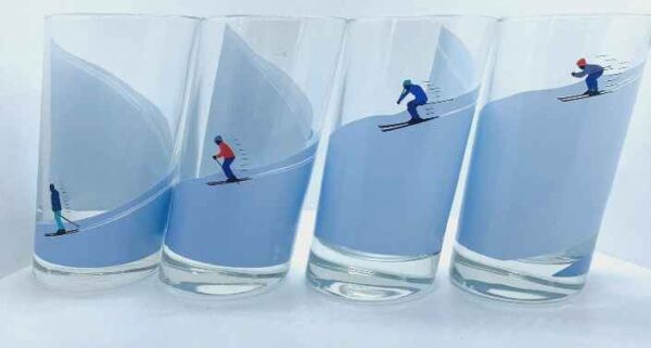 Sloping Leaning Ski Drinking Glasses : set of 4