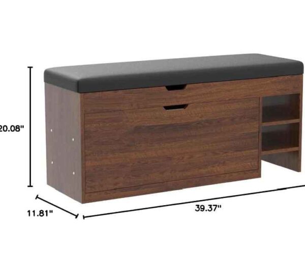 Shoe Storage Bench with Hidden Shoe Rack, - Image 2